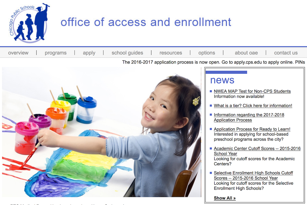 The Chicago Public Schools Office of Access and Enrollment website