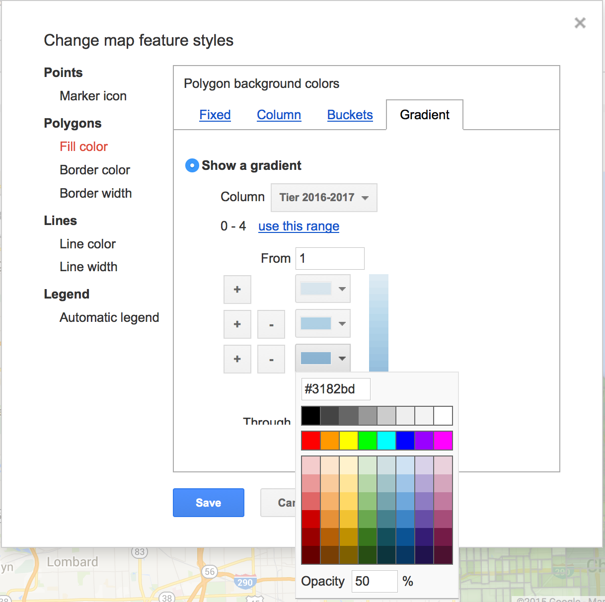 Customizing the Fusion Tables map styles