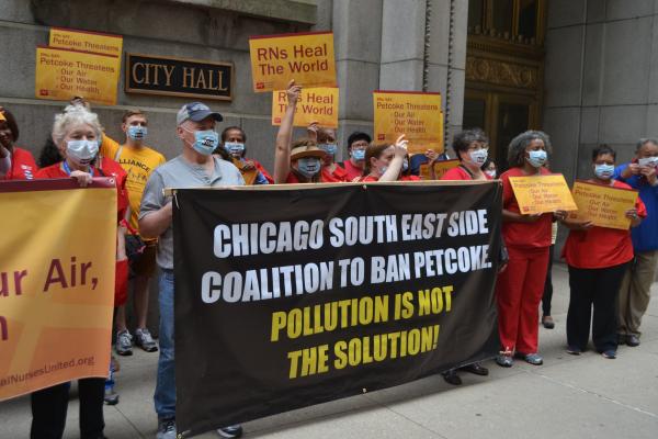 Southeast Side Coalition to Ban Petcoke protest outside of City Hall