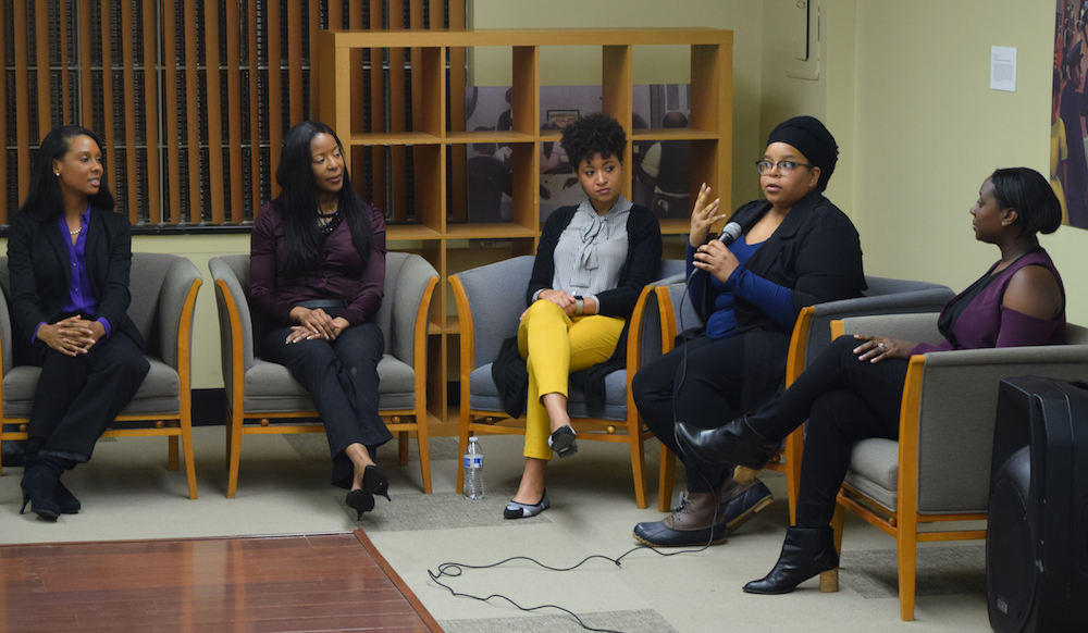 Monique Wingard, Andrea Smith, Britney Robbins, Ehi Aimiuwu-Jinadu and Deena McKay speak at Entrepreneurial Journeys: Black Women Activating Tech on Feb 28, 2018