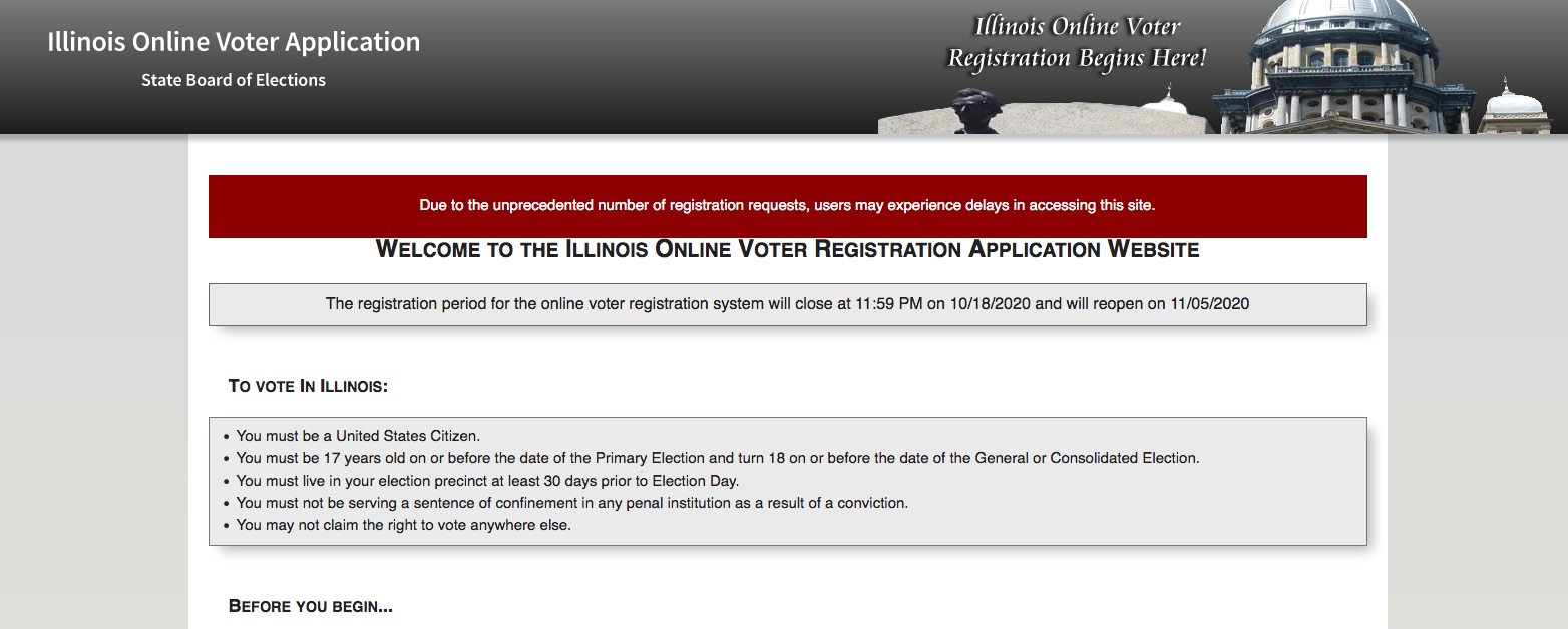 The Illinois State Board of Elections online voter registration tool
