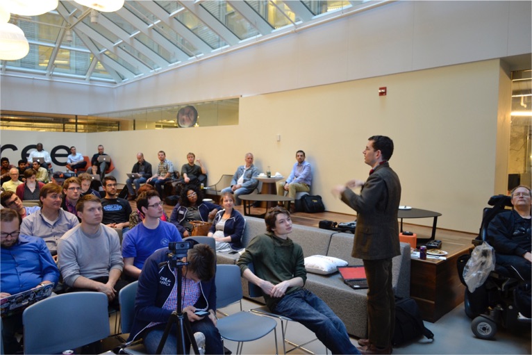 Karl Fogel makes an announcement at Chi Hack Night