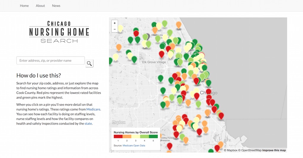 The current version of Chicago Nursing Home Search as of this writing.