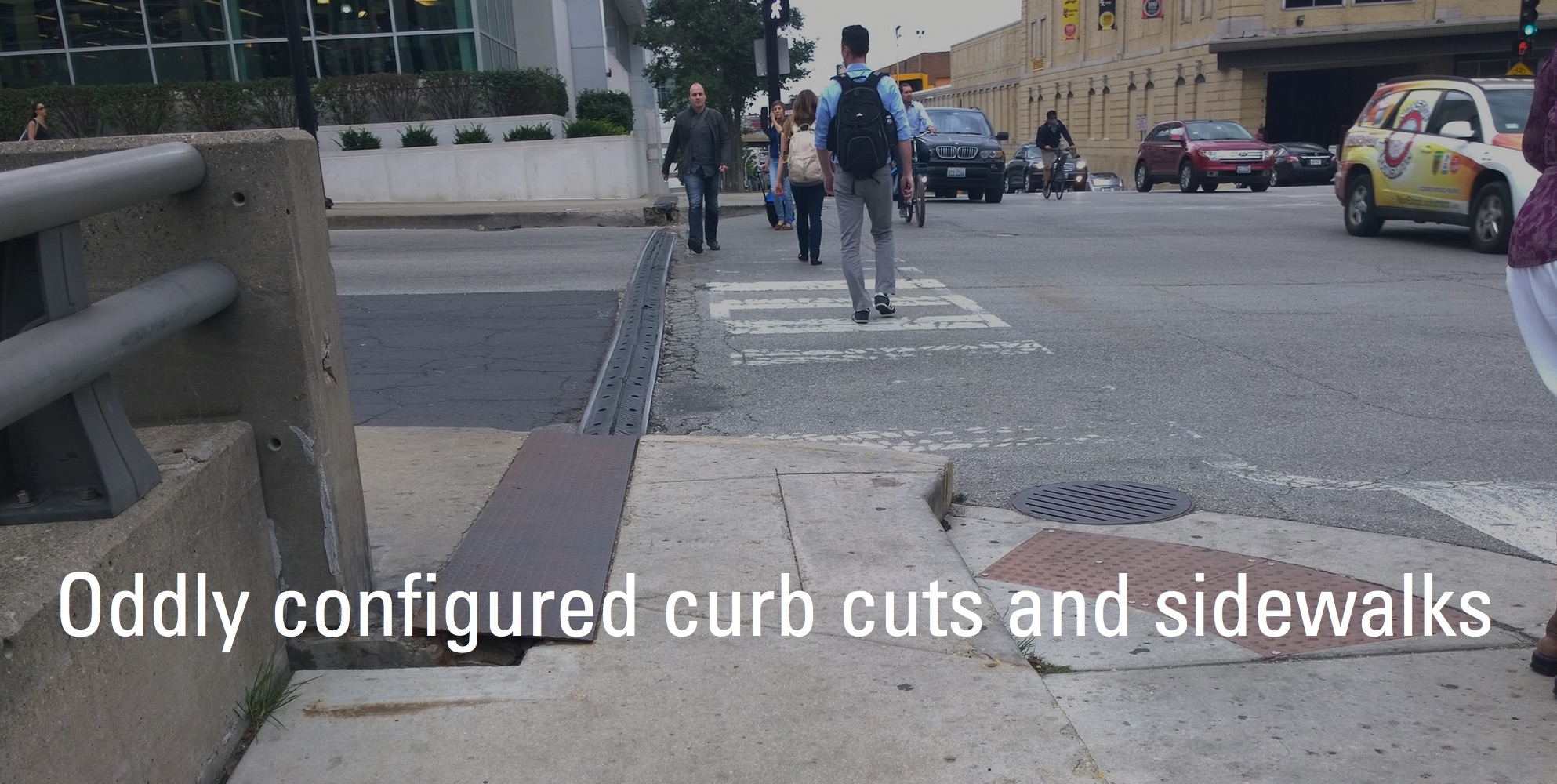 Oddly configured curb cuts and sidewalks