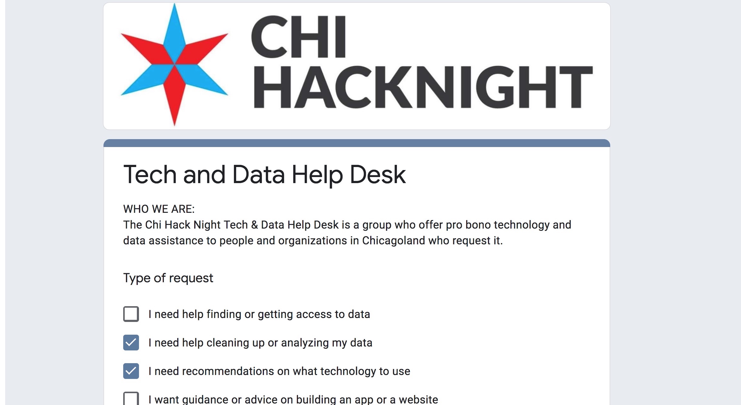 The Tech & Data Help Desk form