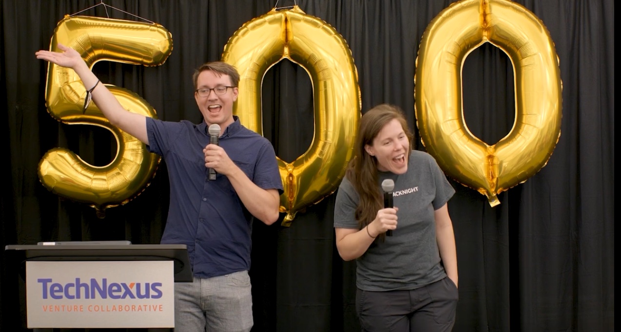 Co-hosts Derek Eder and Emily Drevets at CHN 500